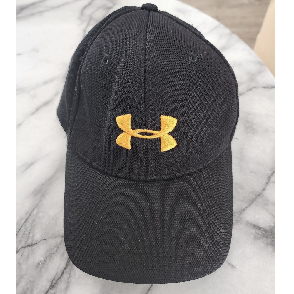 Under Armour Mens Black Gold 4-Way Stretch Athletic Baseball Cap Hat Size L
